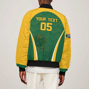 Custom South Africa Cricket Sleeve Zip Bomber Jacket Go Champions Protea Pattern