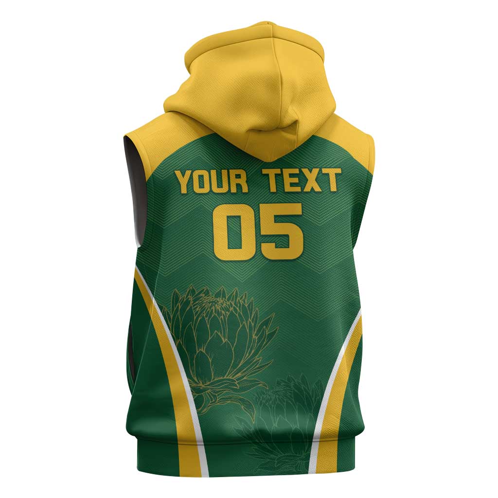 Custom South Africa Cricket Sleeveless Zip Hoodie Go Champions Protea Pattern - African Pride
