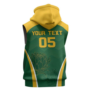 Custom South Africa Cricket Sleeveless Zip Hoodie Go Champions Protea Pattern - African Pride