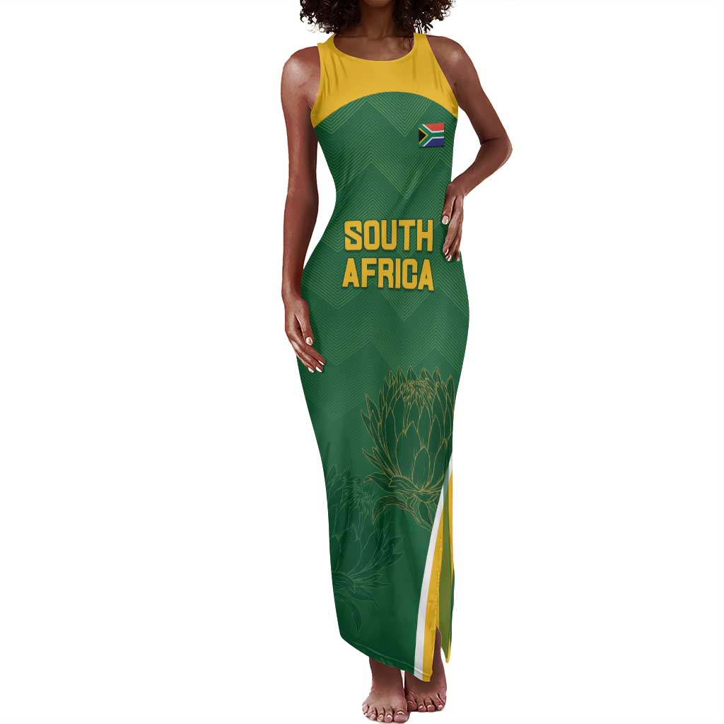 Custom South Africa Cricket Tank Maxi Dress Go Champions Protea Pattern