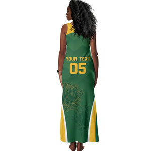 Custom South Africa Cricket Tank Maxi Dress Go Champions Protea Pattern