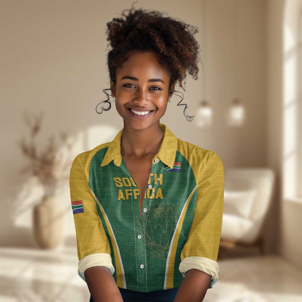 Custom South Africa Cricket Women Casual Shirt Go Champions Protea Pattern LT05