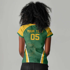 Custom South Africa Cricket Women V-Neck T-Shirt Go Champions Protea Pattern