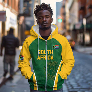 Custom South Africa Cricket Zip Hoodie Go Champions Protea Pattern