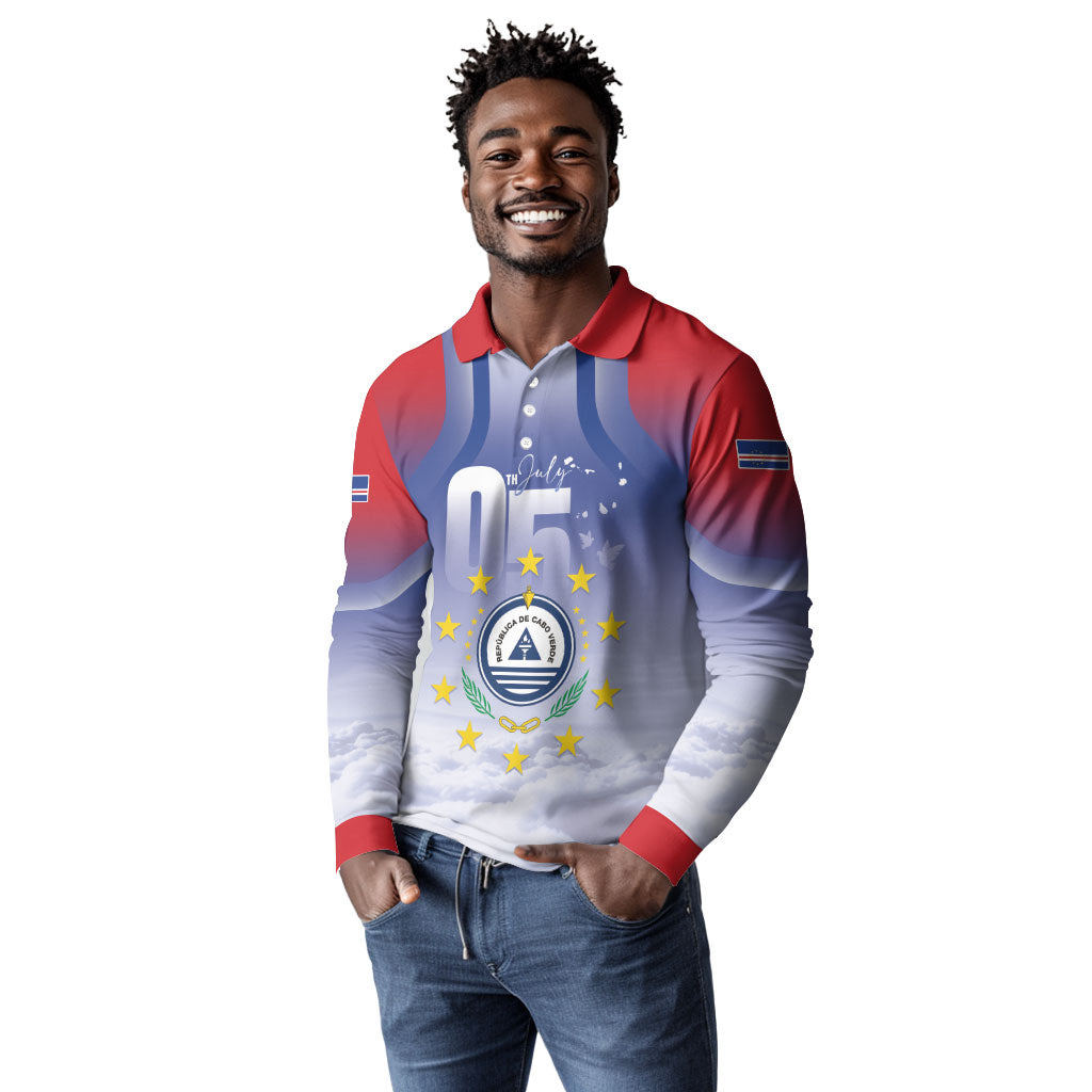 Cape Verde July 5th Long Sleeve Polo Shirt Happy Independence Day