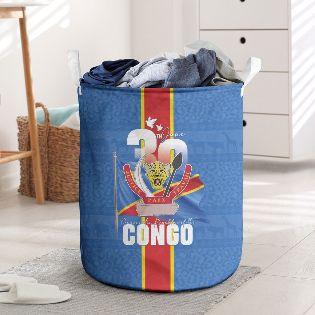 DR Congo Independence Day Laundry Basket Leopard Pattern With Coat Of Arms