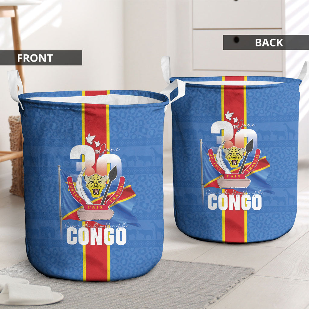 DR Congo Independence Day Laundry Basket Leopard Pattern With Coat Of Arms