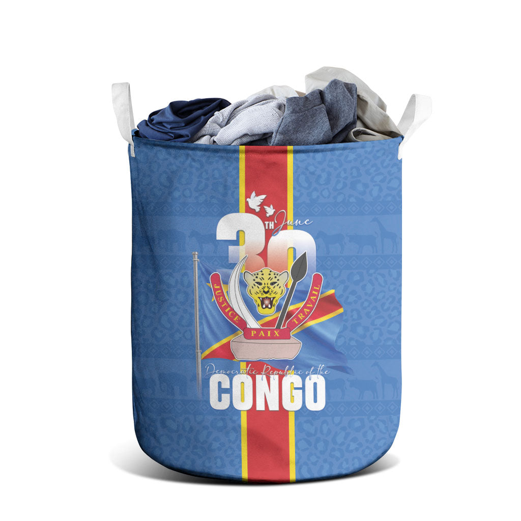 DR Congo Independence Day Laundry Basket Leopard Pattern With Coat Of Arms