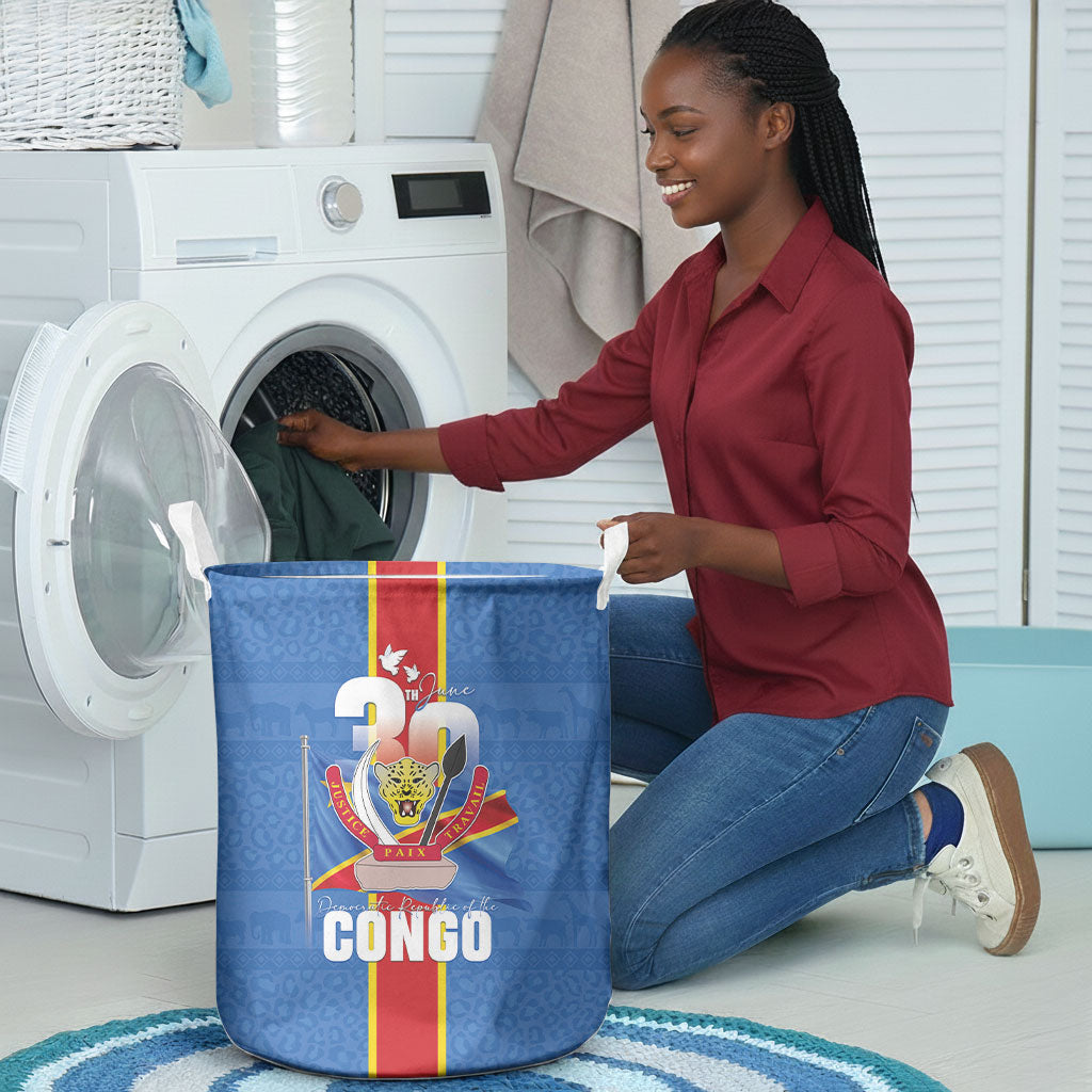 DR Congo Independence Day Laundry Basket Leopard Pattern With Coat Of Arms