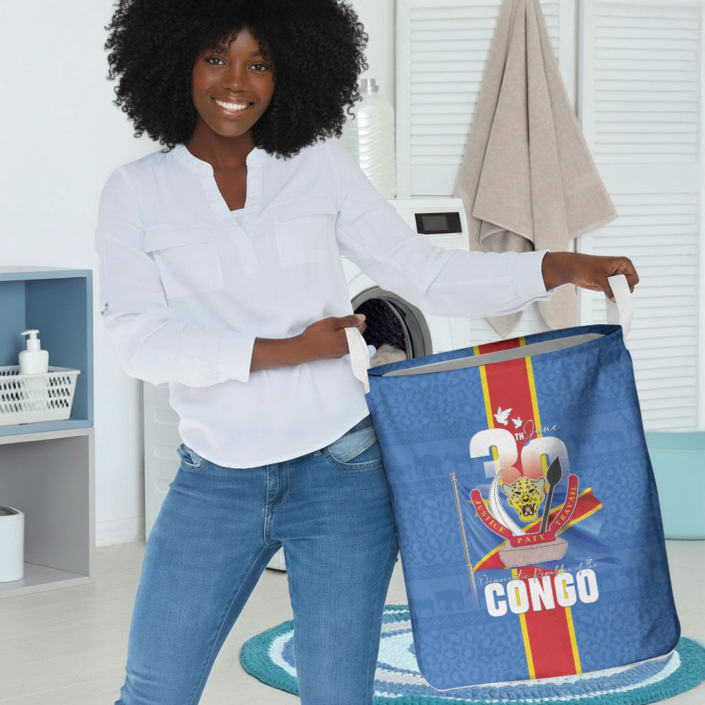 DR Congo Independence Day Laundry Basket Leopard Pattern With Coat Of Arms
