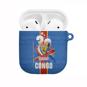 DR Congo Independence Day AirPods Case Leopard Pattern With Coat Of Arms