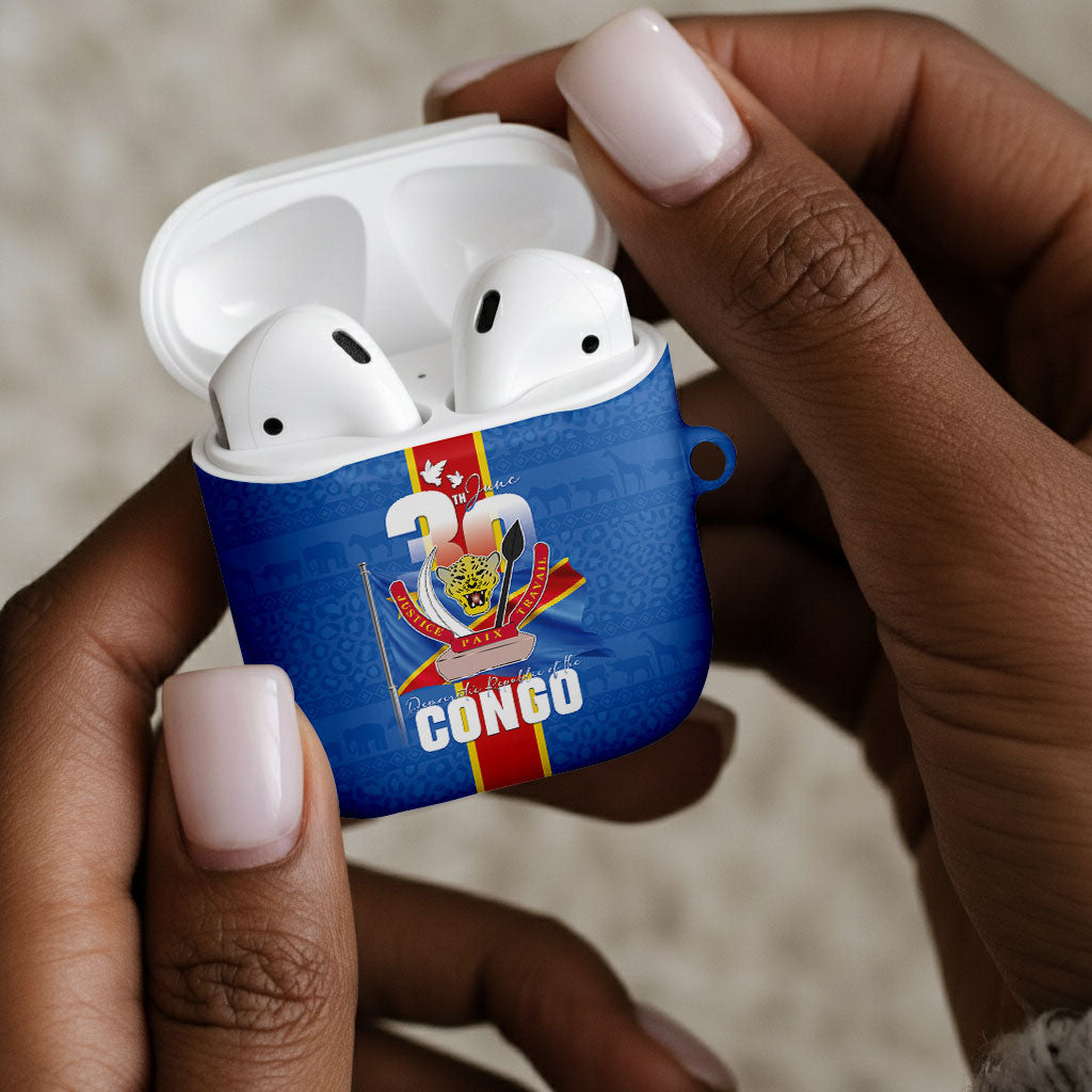 DR Congo Independence Day AirPods Case Leopard Pattern With Coat Of Arms