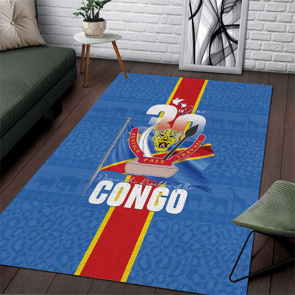 DR Congo Independence Day Area Rug Leopard Pattern With Coat Of Arms