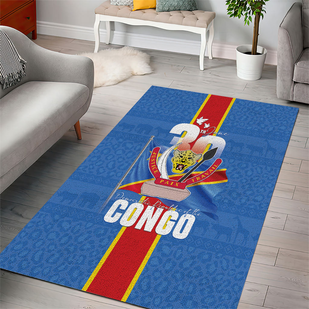 DR Congo Independence Day Area Rug Leopard Pattern With Coat Of Arms