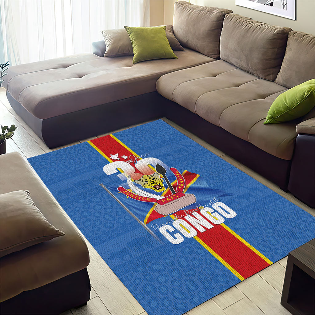 DR Congo Independence Day Area Rug Leopard Pattern With Coat Of Arms