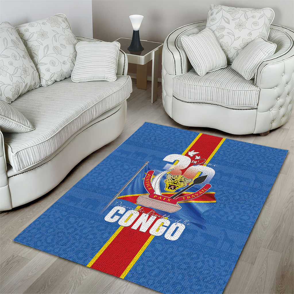 DR Congo Independence Day Area Rug Leopard Pattern With Coat Of Arms