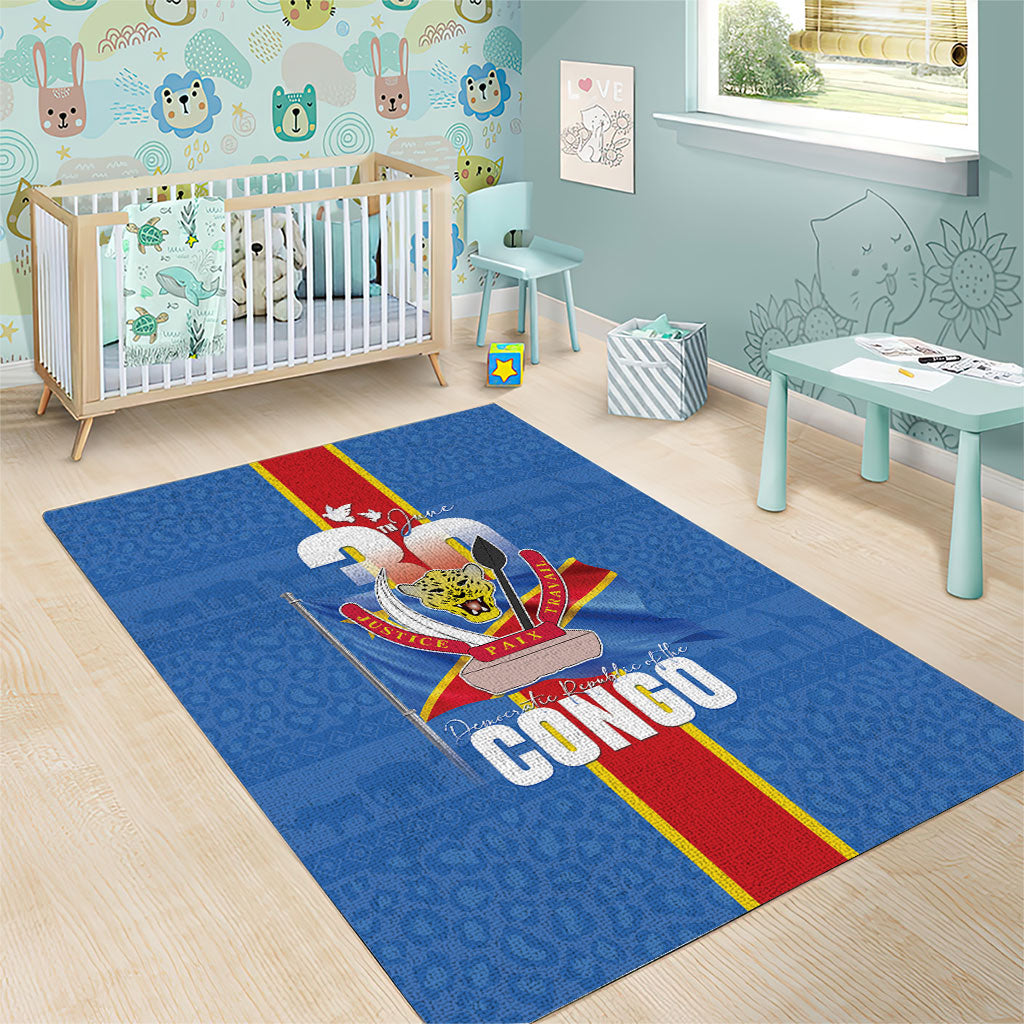 DR Congo Independence Day Area Rug Leopard Pattern With Coat Of Arms
