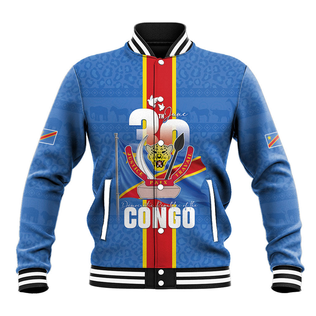 DR Congo Independence Day Baseball Jacket Leopard Pattern With Coat Of Arms