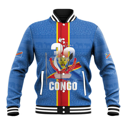 DR Congo Independence Day Baseball Jacket Leopard Pattern With Coat Of Arms
