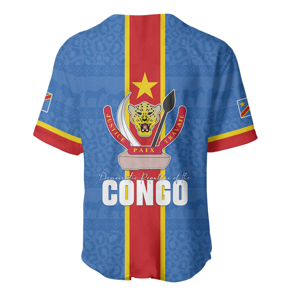 DR Congo Independence Day Baseball Jersey Leopard Pattern With Coat Of Arms