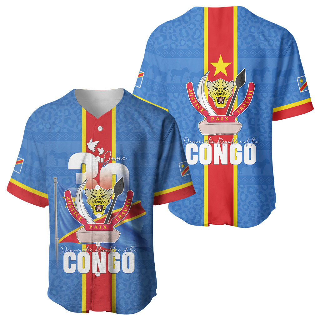 DR Congo Independence Day Baseball Jersey Leopard Pattern With Coat Of Arms