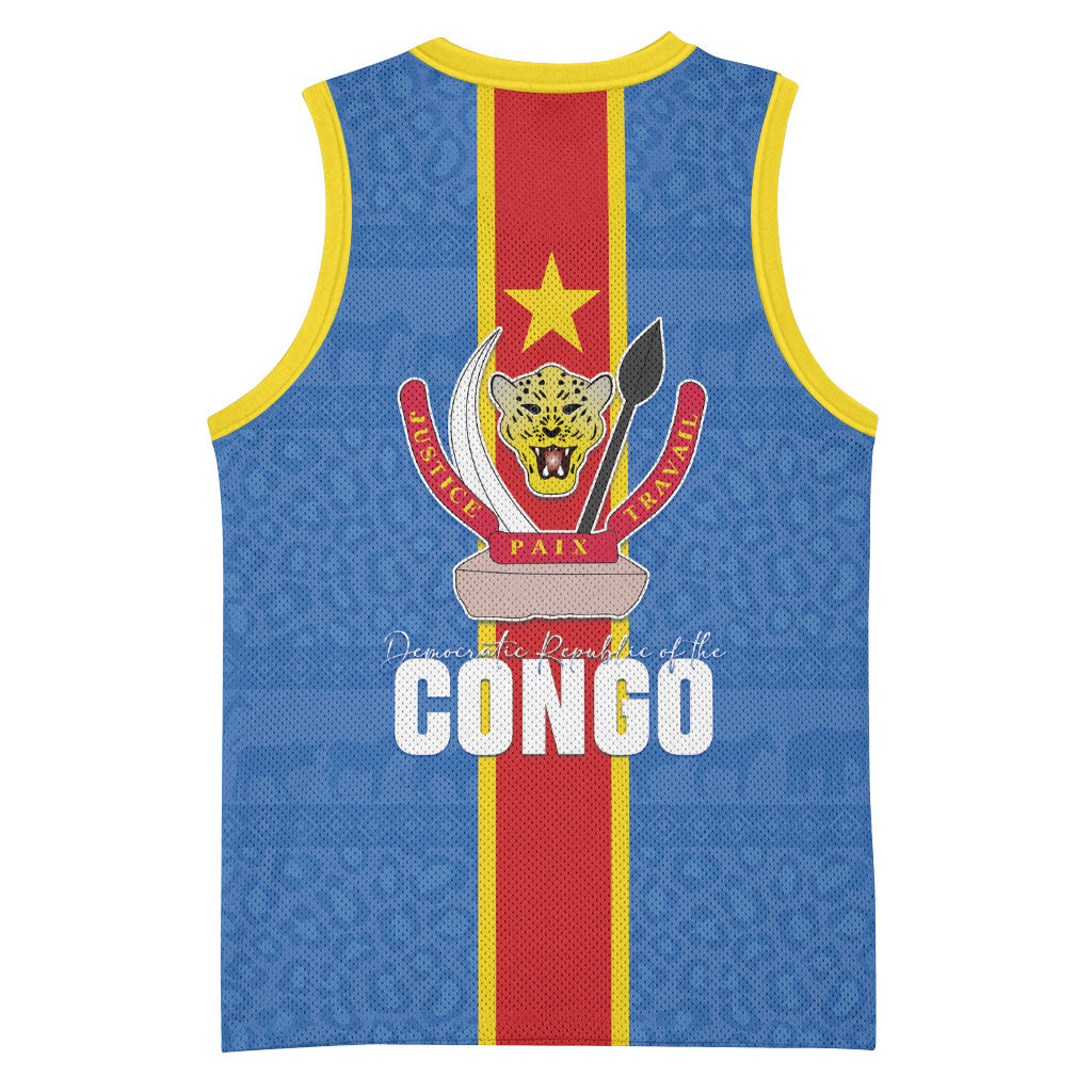 DR Congo Independence Day Basketball Jersey Leopard Pattern With Coat Of Arms