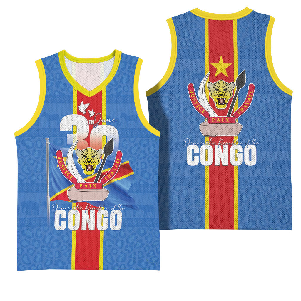 DR Congo Independence Day Basketball Jersey Leopard Pattern With Coat Of Arms