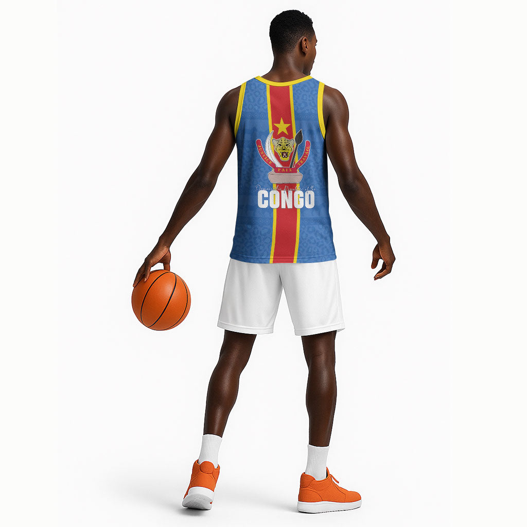 DR Congo Independence Day Basketball Jersey Leopard Pattern With Coat Of Arms