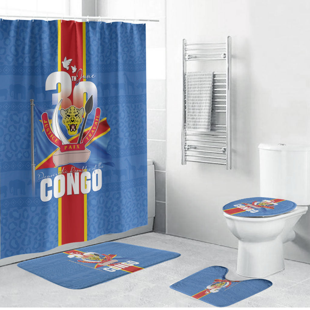 DR Congo Independence Day Bathroom Set Leopard Pattern With Coat Of Arms