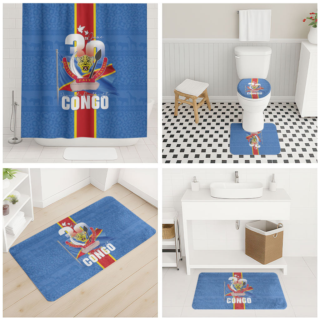 DR Congo Independence Day Bathroom Set Leopard Pattern With Coat Of Arms