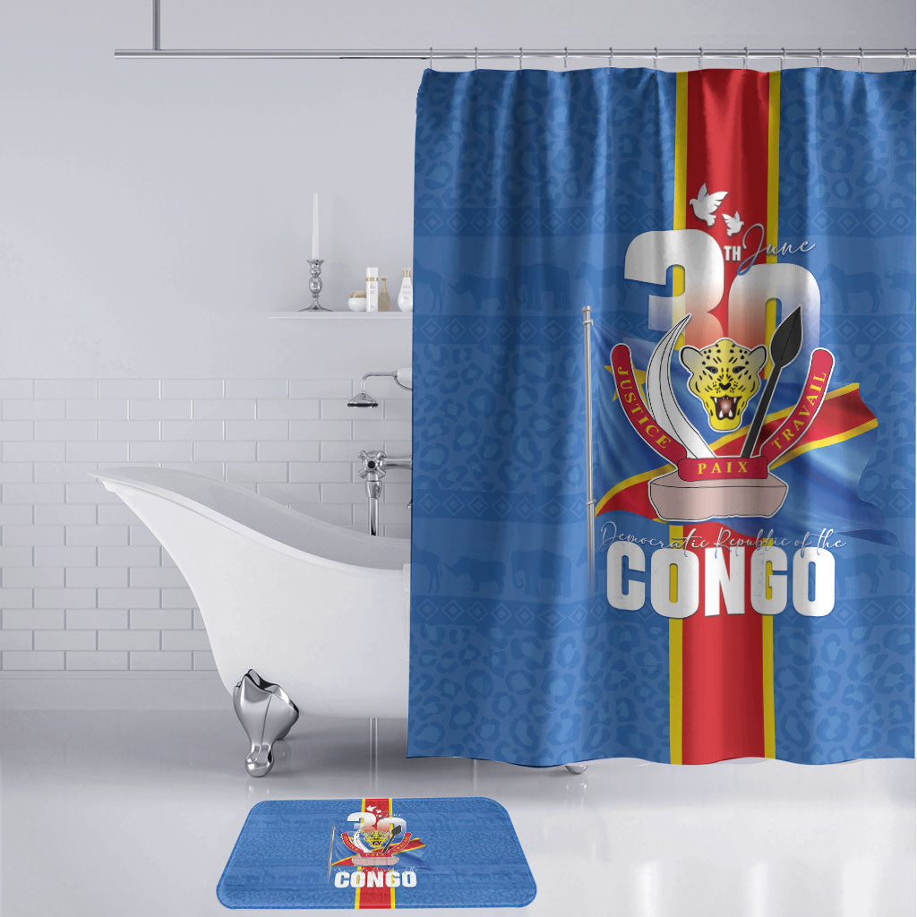 DR Congo Independence Day Bathroom Set Leopard Pattern With Coat Of Arms