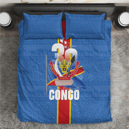 DR Congo Independence Day Bedding Set Leopard Pattern With Coat Of Arms