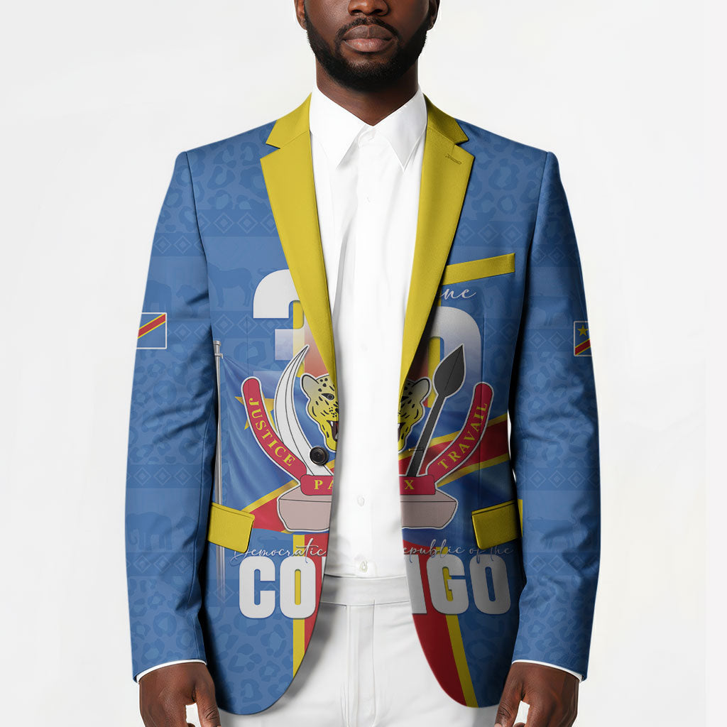 DR Congo Independence Day Blazer Leopard Pattern With Coat Of Arms