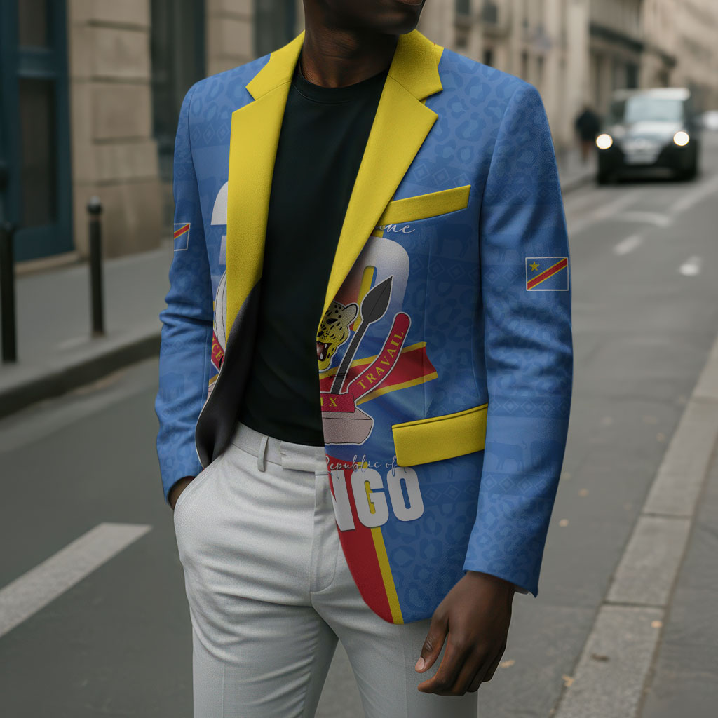 DR Congo Independence Day Blazer Leopard Pattern With Coat Of Arms
