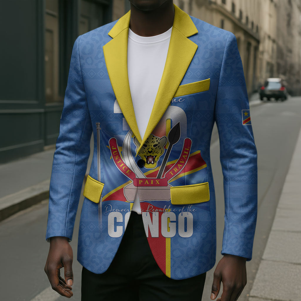 DR Congo Independence Day Blazer Leopard Pattern With Coat Of Arms