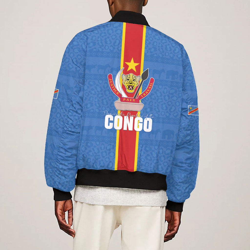 DR Congo Independence Day Bomber Jacket Leopard Pattern With Coat Of Arms