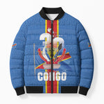 DR Congo Independence Day Bomber Puffer Jacket Leopard Pattern With Coat Of Arms
