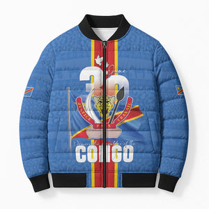 DR Congo Independence Day Bomber Puffer Jacket Leopard Pattern With Coat Of Arms