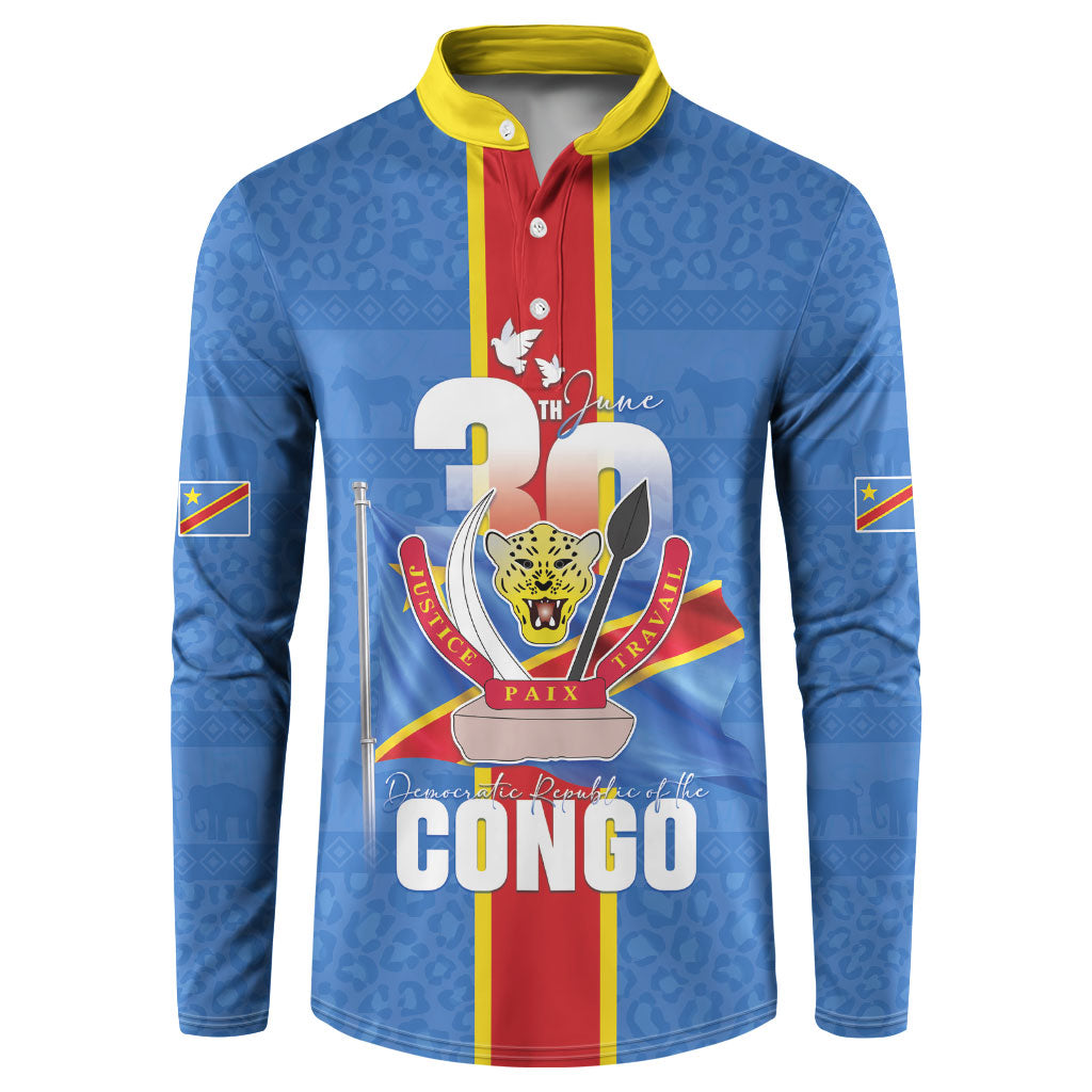 DR Congo Independence Day Button Sweatshirt Leopard Pattern With Coat Of Arms