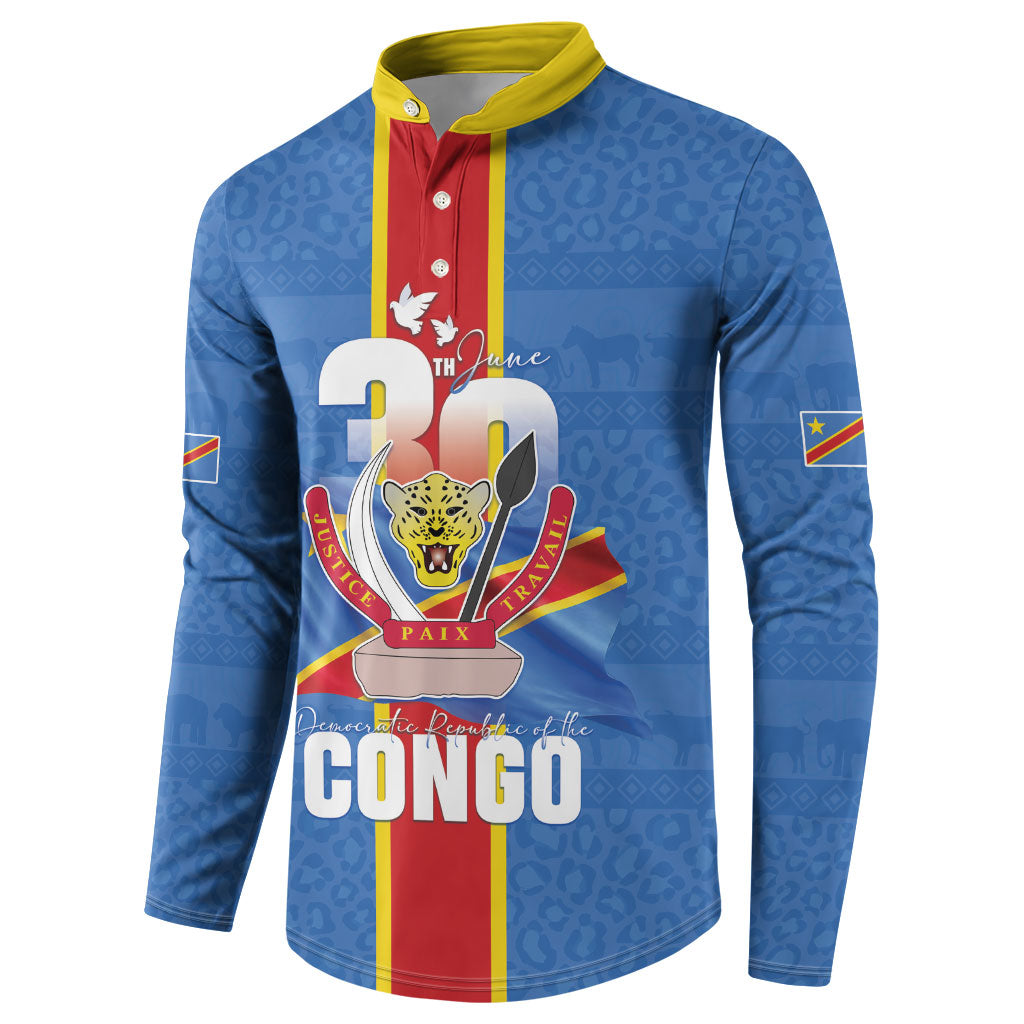 DR Congo Independence Day Button Sweatshirt Leopard Pattern With Coat Of Arms