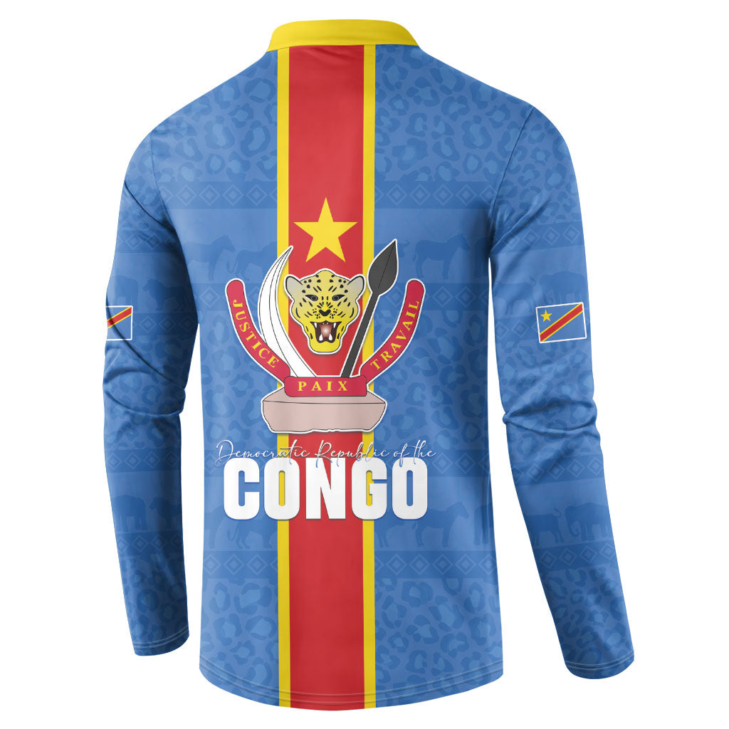 DR Congo Independence Day Button Sweatshirt Leopard Pattern With Coat Of Arms