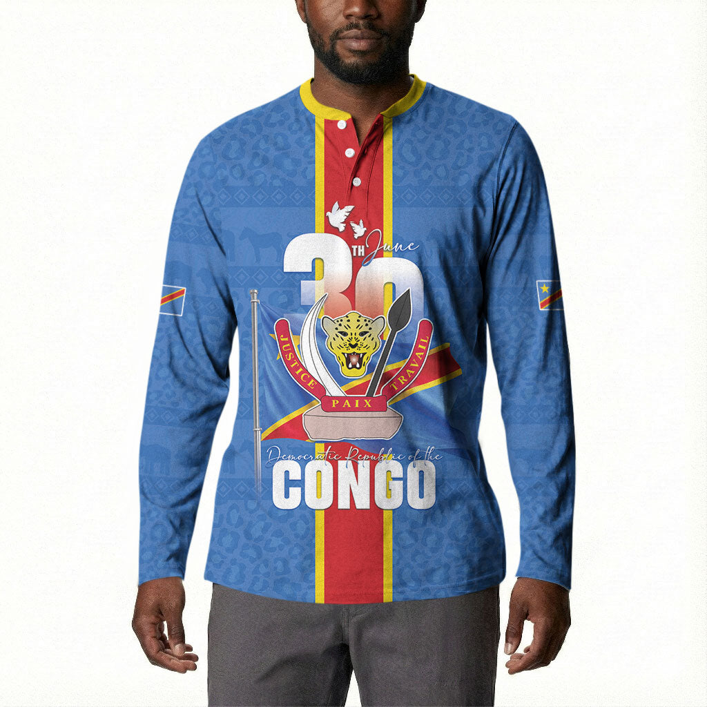 DR Congo Independence Day Button Sweatshirt Leopard Pattern With Coat Of Arms