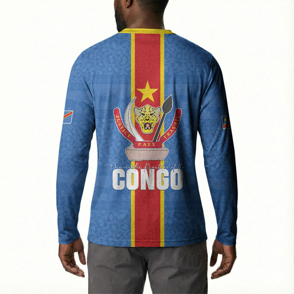 DR Congo Independence Day Button Sweatshirt Leopard Pattern With Coat Of Arms