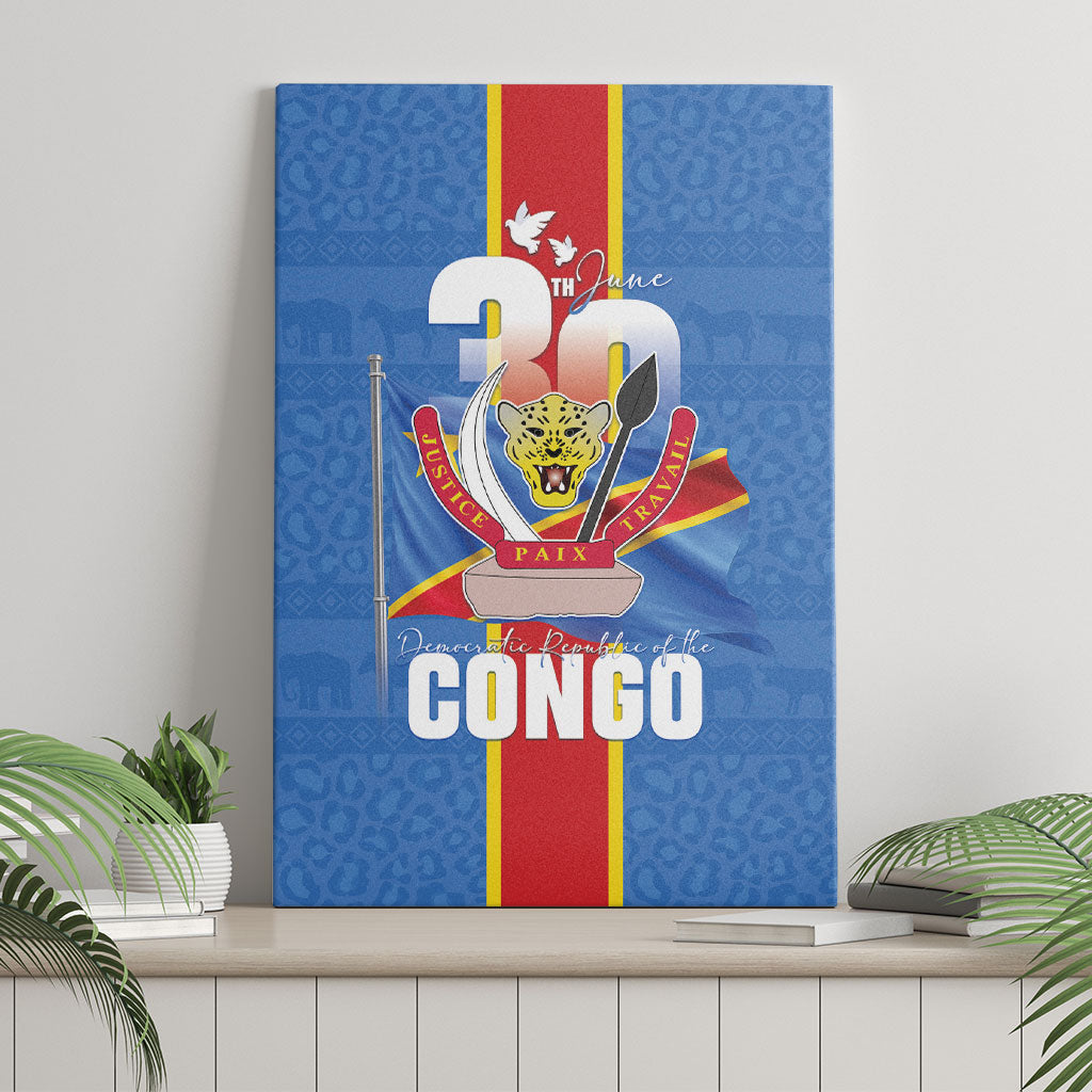 DR Congo Independence Day Canvas Wall Art Leopard Pattern With Coat Of Arms