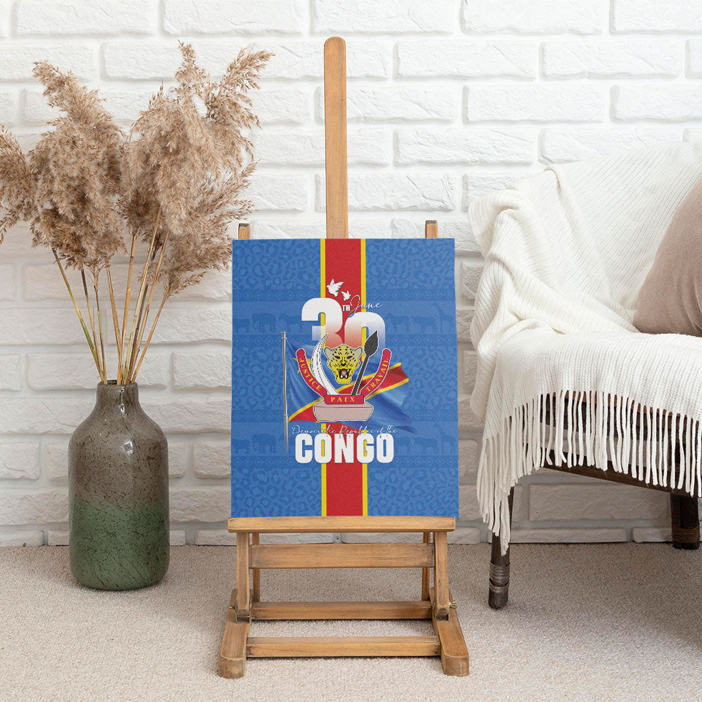 DR Congo Independence Day Canvas Wall Art Leopard Pattern With Coat Of Arms