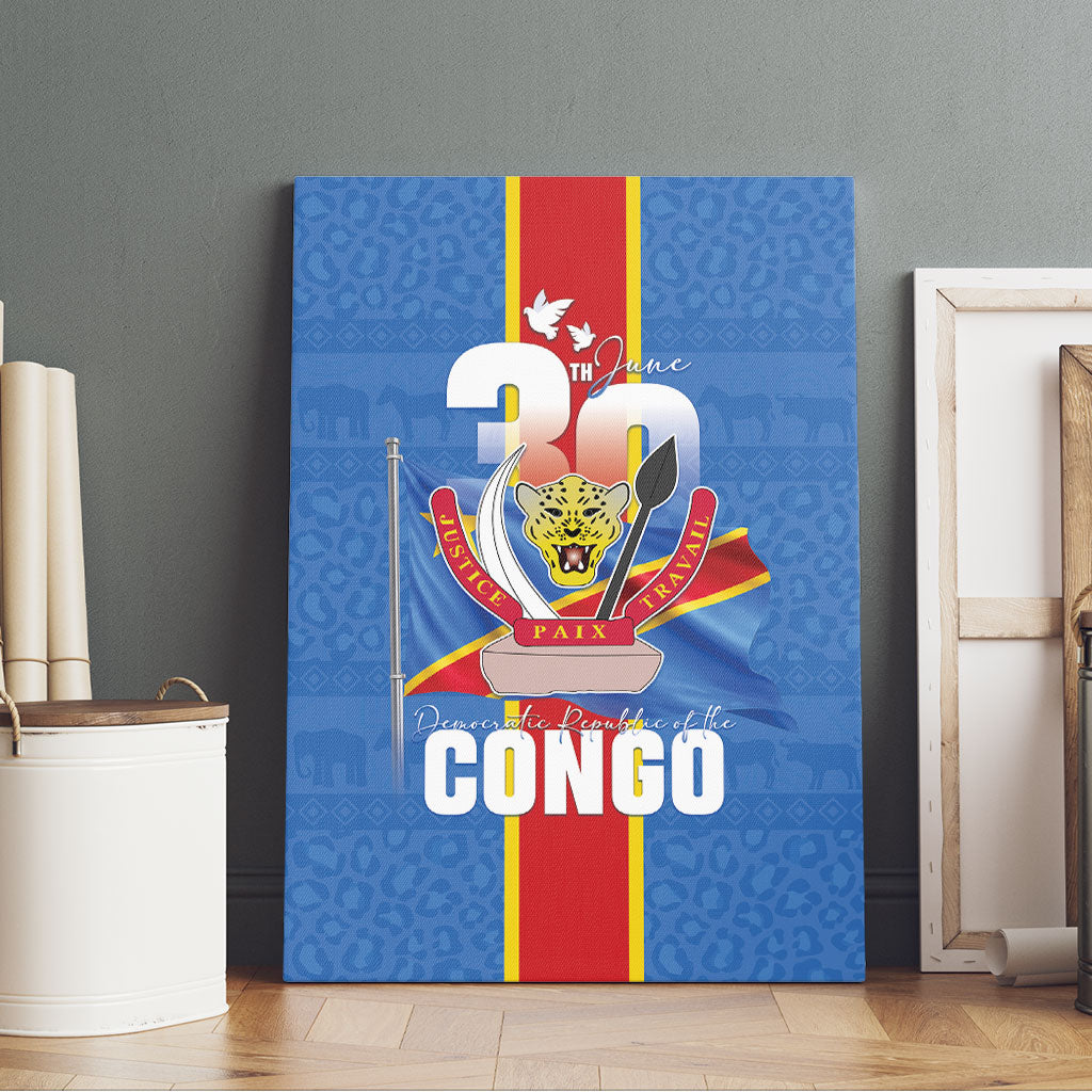 DR Congo Independence Day Canvas Wall Art Leopard Pattern With Coat Of Arms