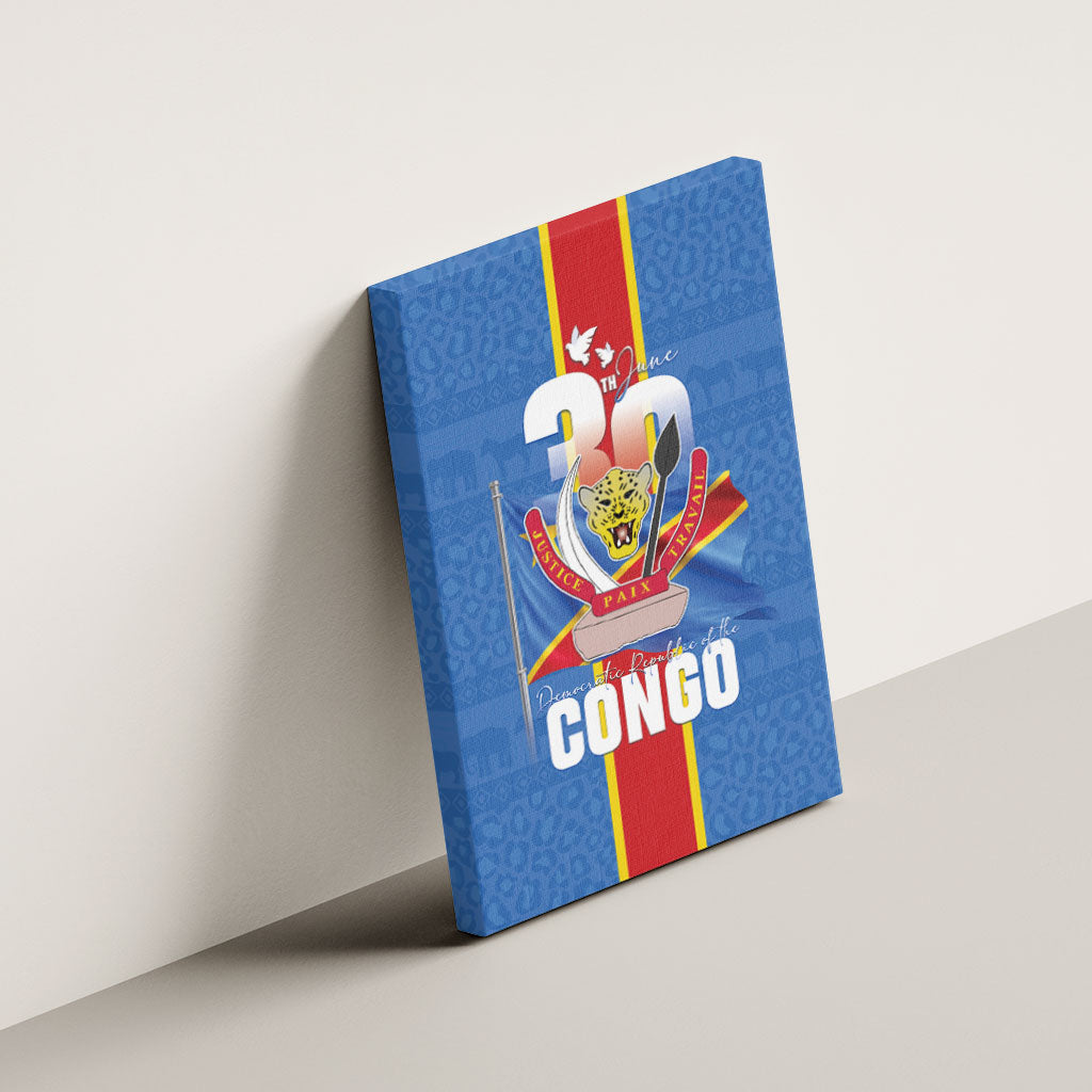 DR Congo Independence Day Canvas Wall Art Leopard Pattern With Coat Of Arms