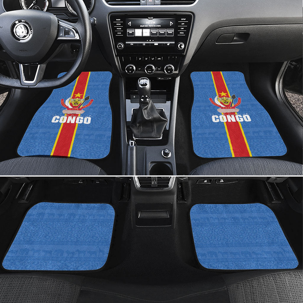 DR Congo Independence Day Car Mats Leopard Pattern With Coat Of Arms