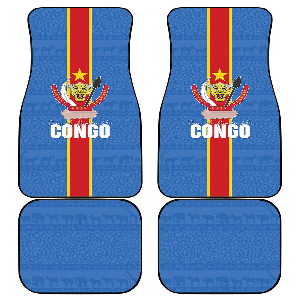 DR Congo Independence Day Car Mats Leopard Pattern With Coat Of Arms