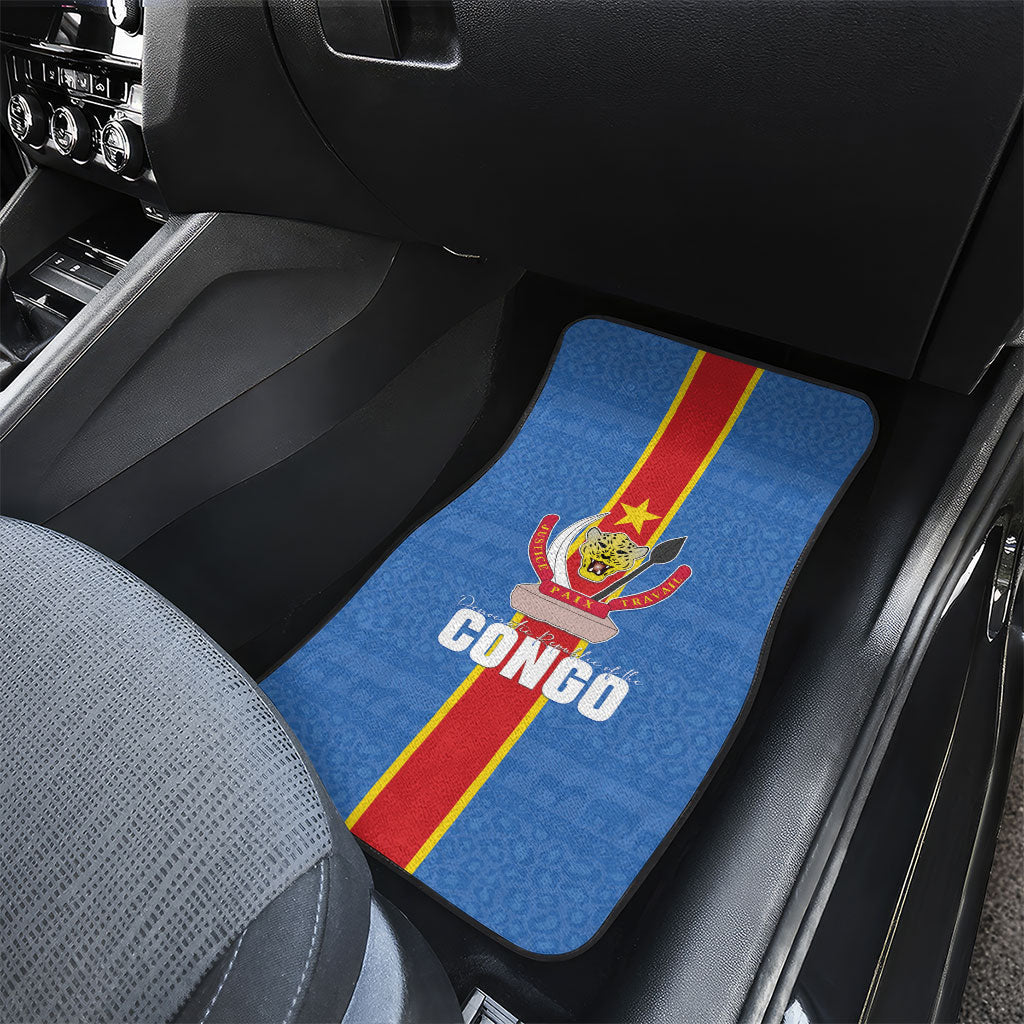 DR Congo Independence Day Car Mats Leopard Pattern With Coat Of Arms